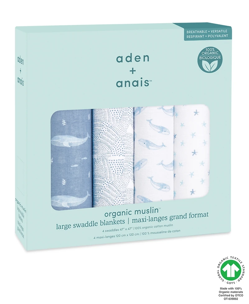 aden by aden + anais Essentials Oceanic Muslin Swaddles, Pack of 4