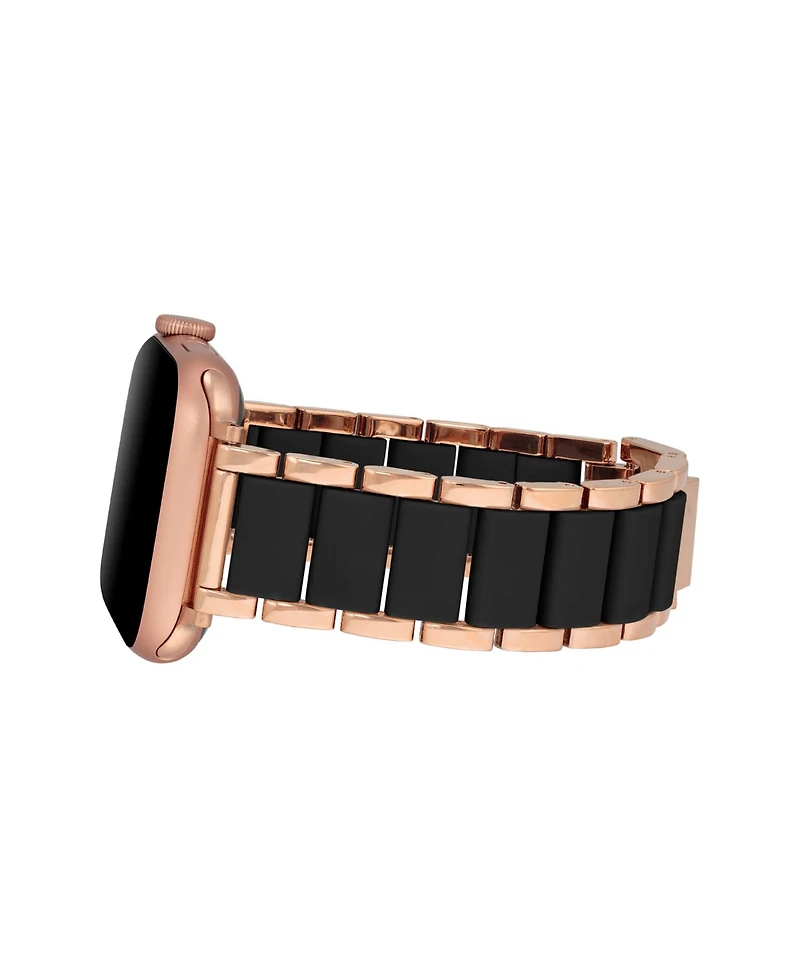 Anne Klein Women's Rose Gold-Tone Alloy Metal and Black Silicone Bracelet designed for Apple Watch 42mm (Series 10) & 38/40/41mm