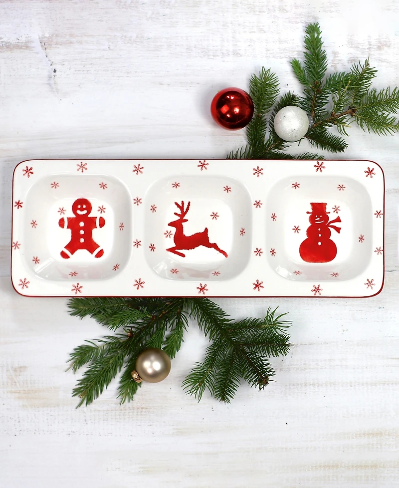 Euro Ceramica Winterfest 3-Part Divided Dish