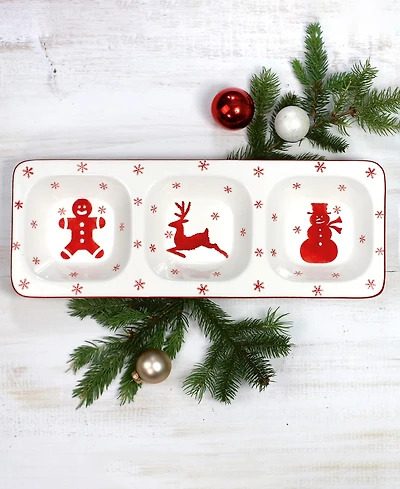 Euro Ceramica Winterfest 3-Part Divided Dish