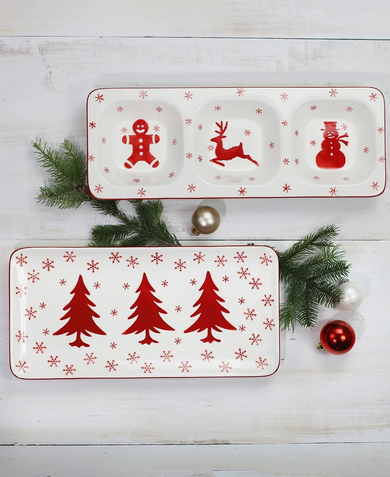 Euro Ceramica Winterfest 3-Part Divided Dish