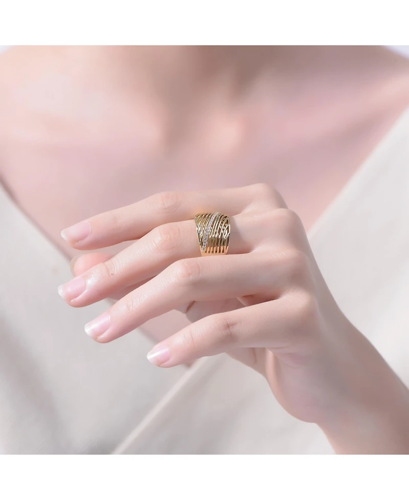 Ra 14K Gold Plated Round Cubic Zirconia Wide Cocktails Ring