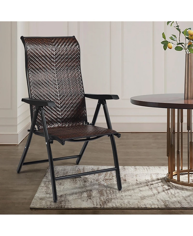 Patio Rattan Folding Chair Recliner Back Adjustable