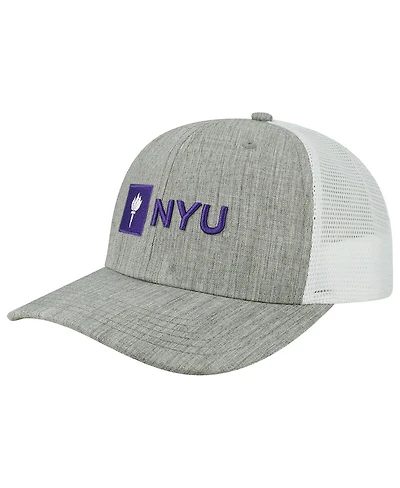 Men's Legacy Athletic Heather Gray, White Nyu Violets The Champ Trucker Snapback Hat