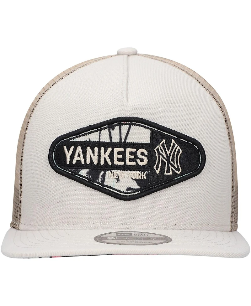 Men's New Era Natural New York Yankees Retro Beachin' Patch A-Frame Trucker 9FIFTY Snapback Hat