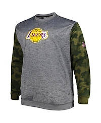 Men's Fanatics Heather Charcoal Los Angeles Lakers Big and Tall Camo Stitched Sweatshirt