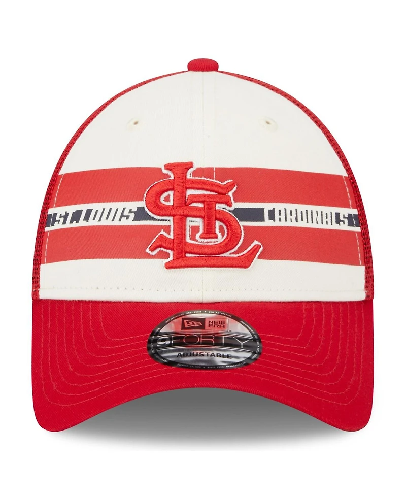Men's New Era White, Red St. Louis Cardinals Team Stripe Trucker 9Forty Snapback Hat
