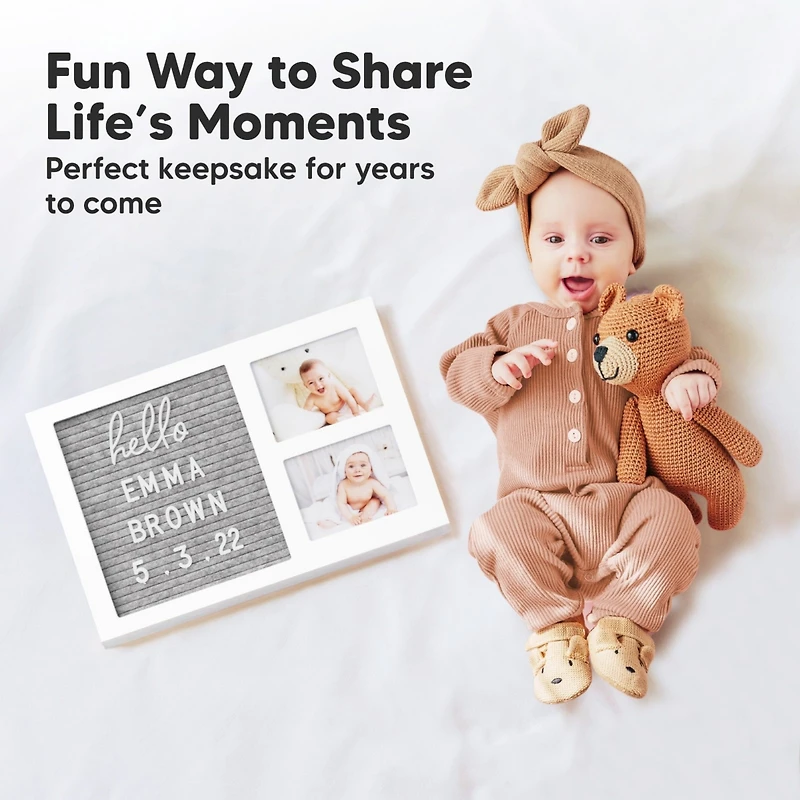Heartfelt Baby Picture Frame Keepsake with Letterboard, 12x8 Ultrasound Picture Frames, Baby Gifts for Newborn