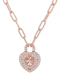 Morganite (5/8 ct. t.w.) & White Topaz (7/8 ct. t.w.) Heart Padlock 18" Pendant Necklace in 18k Rose Gold-Plated Sterling Silver