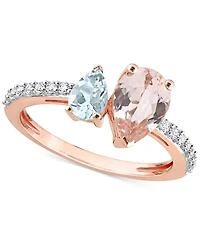 Morganite (1-1/6 ct. t.w.), Aquamarine (3/8 t.w.) & White Topaz Ring 10k Rose Gold