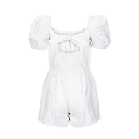 Hope & Henry Women's Organic Cotton Puff Sleeve Eyelet Romper