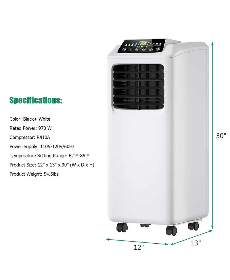 9,000 Btu Portable Air Conditioner & Dehumidifier Function Remote w/ Window Kit