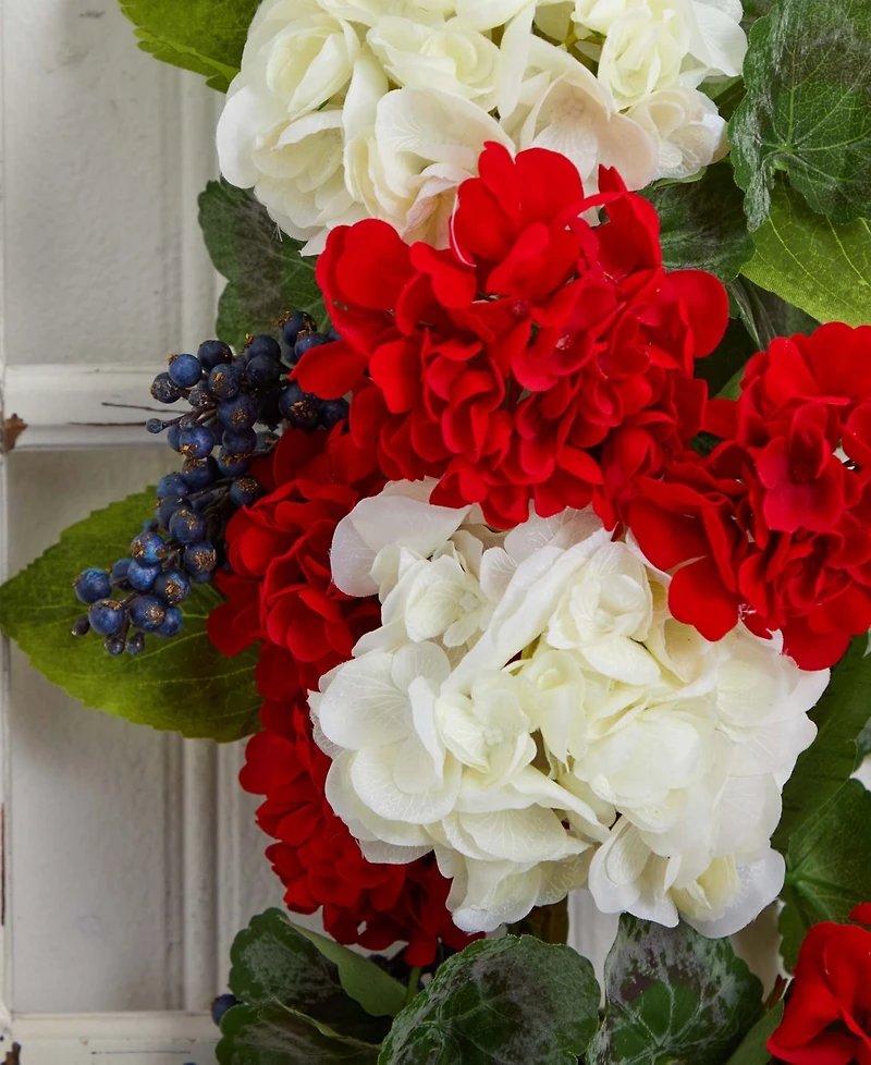 Nearly Natural 26" Geranium & Blue Berry Artificial Teardrop