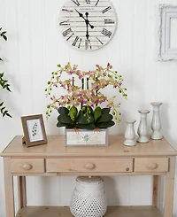 Nearly Natural Phalaenopsis Orchid Arrangement in Decorative Wood Planter