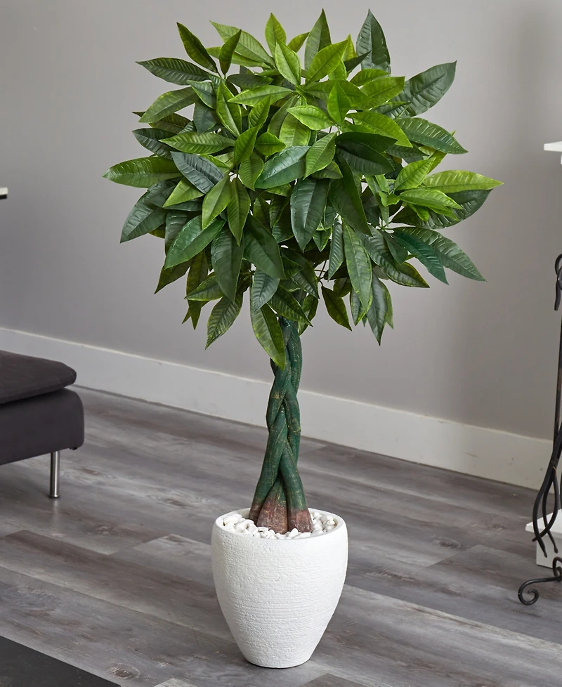 Nearly Natural 5' Money Artificial Tree in White Oval Planter