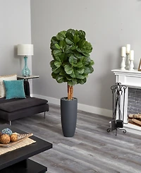 Nearly Natural 5.5' Fiddle Leaf Artificial Tree in Gray Cylinder Planter