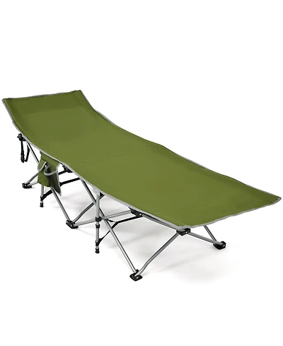 Camping Cot Heavy-Duty Outdoor Cot Bed w/ Side Storage Pocket