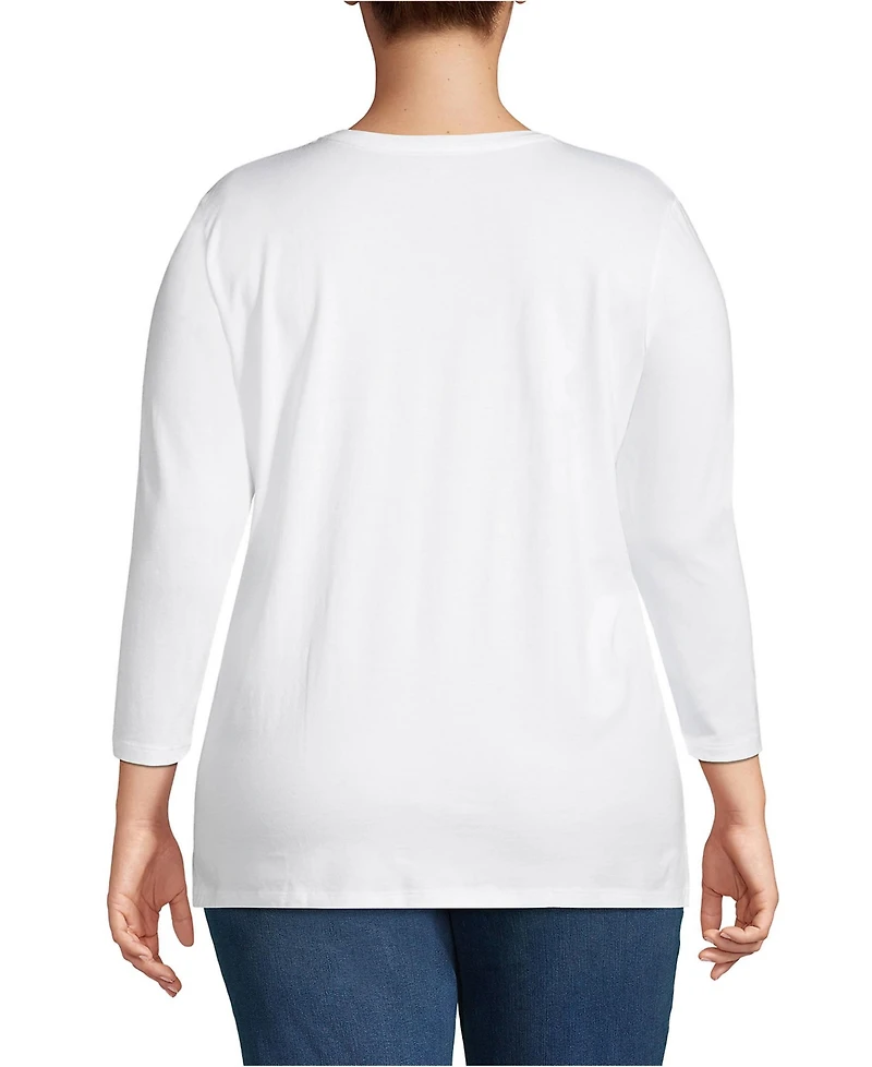 Lands' End Women's Plus 3/4 Sleeve Cotton Supima Crewneck Tunic