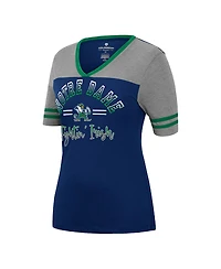 Women's Colosseum Navy, Heathered Gray Notre Dame Fighting Irish There You Are V-Neck T-shirt