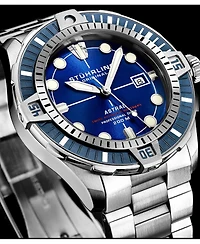 Stuhrling Men s Astral Diver 44mm Swiss Automatic Watch, Dial, Stainless Steel Bracelet, Rotating Bezel