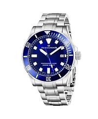 Alexander Men's Vathos Silver-tone Stainless Steel , Blue Dial , 42mm Round Watch