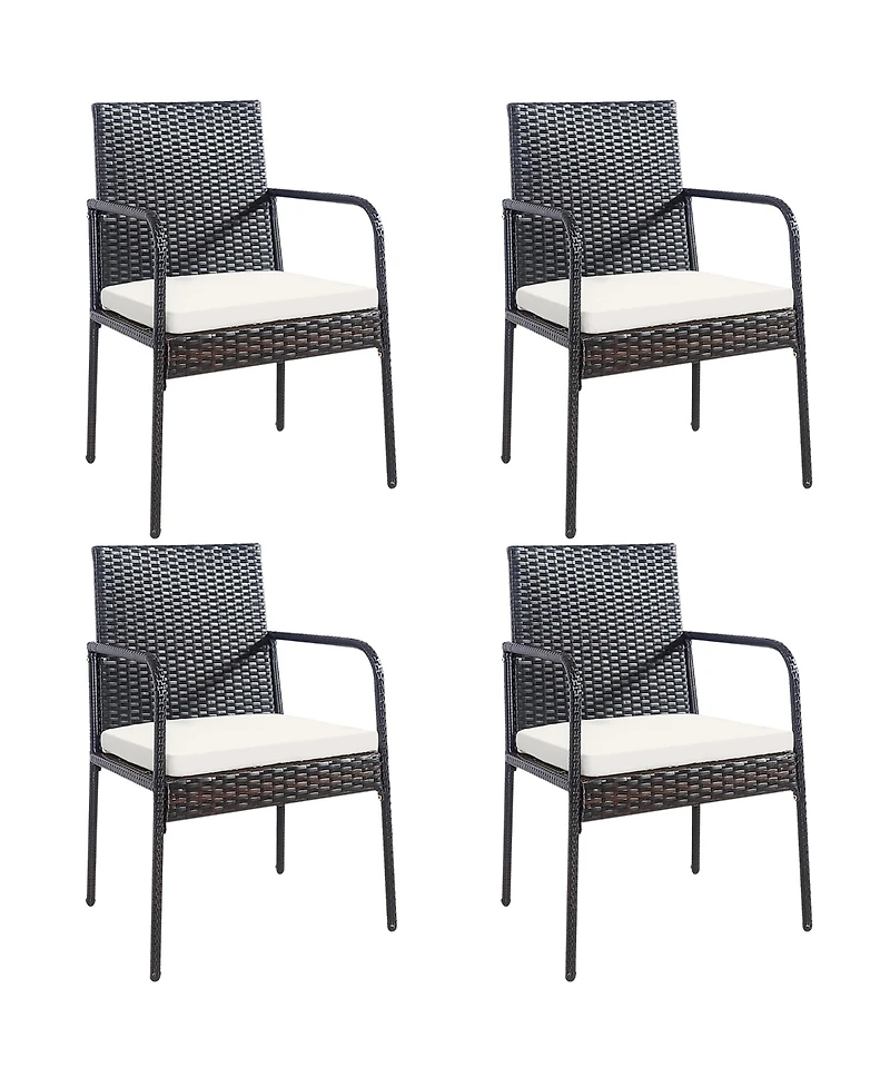 4PCS Patio Wicker Rattan Dining Chairs Cushioned Seats Armrest Garden