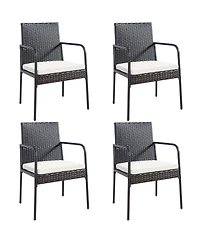 4PCS Patio Wicker Rattan Dining Chairs Cushioned Seats Armrest Garden