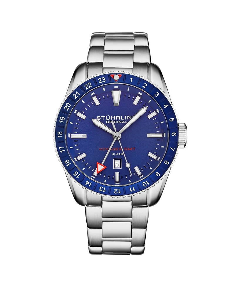 Stuhrling Men's Aquadiver Silver-tone Stainless Steel , Blue Dial , 49mm Round Watch