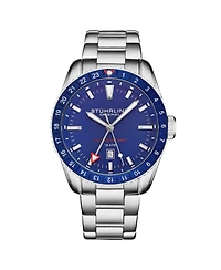 Stuhrling Men's Aquadiver Silver-tone Stainless Steel , Blue Dial , 49mm Round Watch
