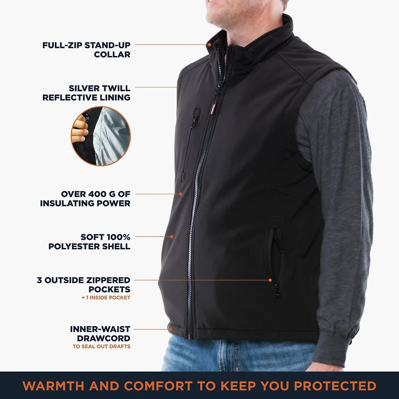 RefrigiWear Men's Insulated Softshell Vest - Warm Work Vest, Water-Repellent, Windproof, Lightweight, Durable Cold-Weather Gear