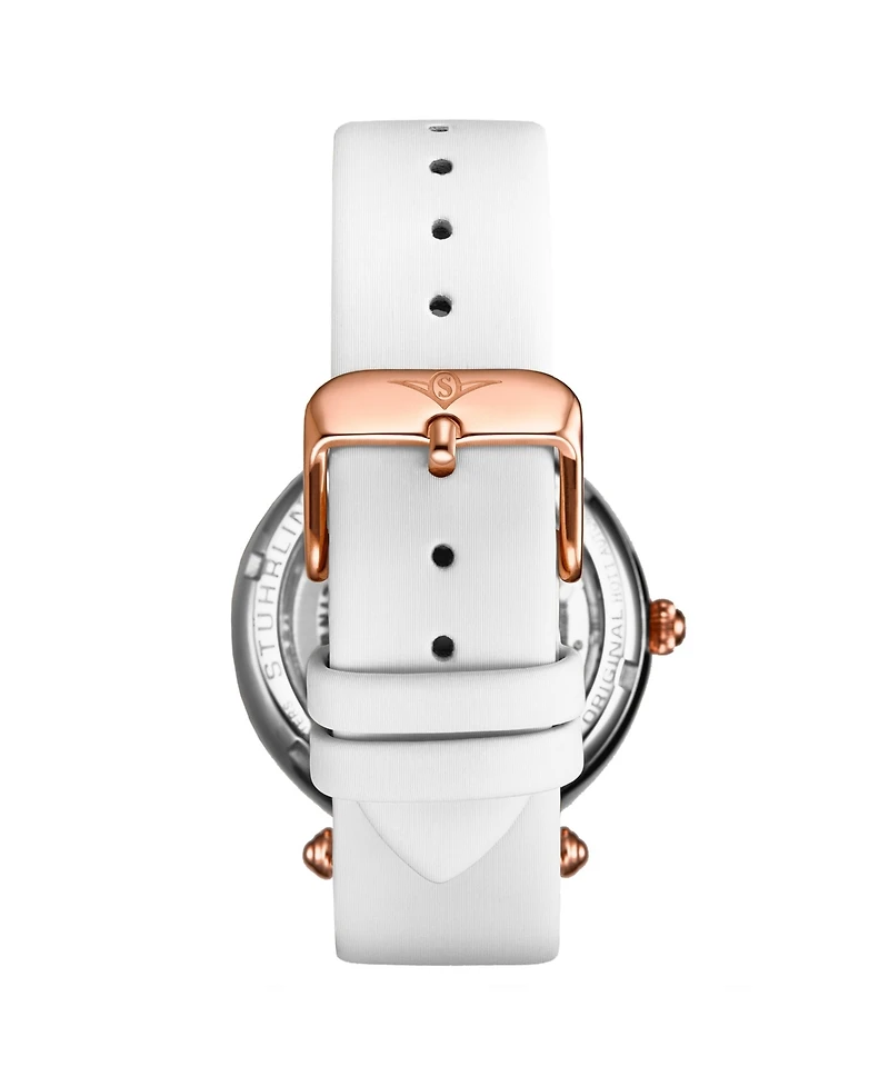 Stuhrling Women's Legacy White Leather , Two-Tone Rose-Gold Dial , 45mm Round Watch