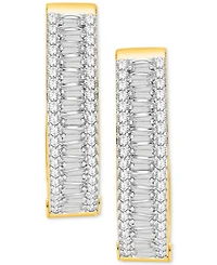Diamond Round & Baguette Small Hoop Earrings (1/2 ct. t.w.) in Sterling Silver & 14k Gold-Plate