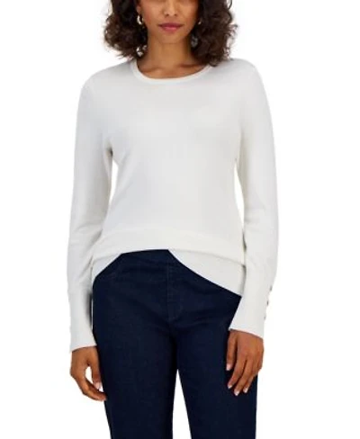 Jm Collection Womens Button Sleeve Crewneck Sweater Created For Macys
