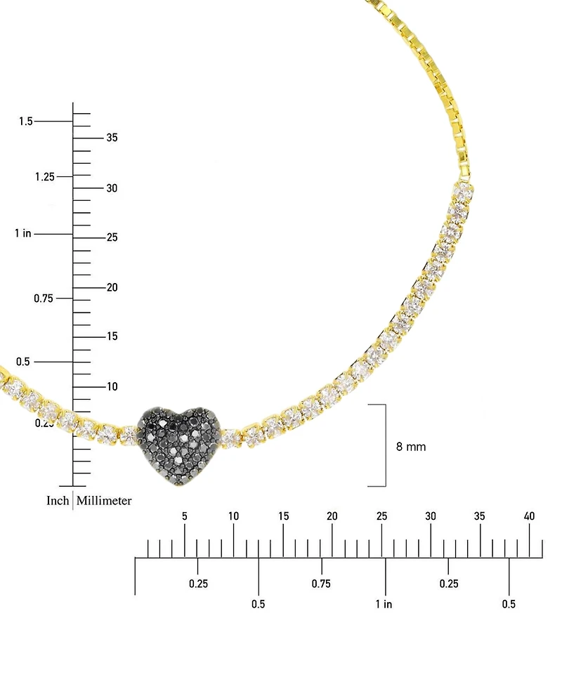 Black Spinel (1/3 ct. t.w.) & White Zircon (1-1/2 ct. t.w.) Heart Bolo Bracelet in 14k Gold-Plated Sterling Silver