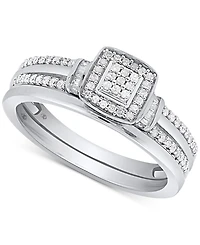 Diamond Square Cluster Ring (1/4 ct. t.w.) 14k Gold-Plated Sterling Silver or