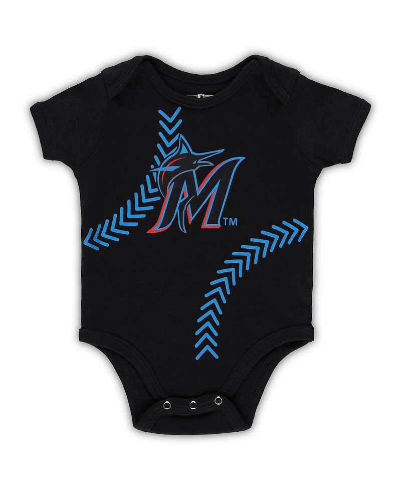 Newborn and Infant Boys Girls Black Miami Marlins Running Home Bodysuit