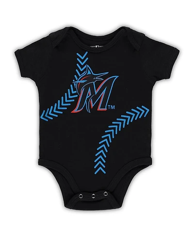 Newborn and Infant Boys Girls Black Miami Marlins Running Home Bodysuit