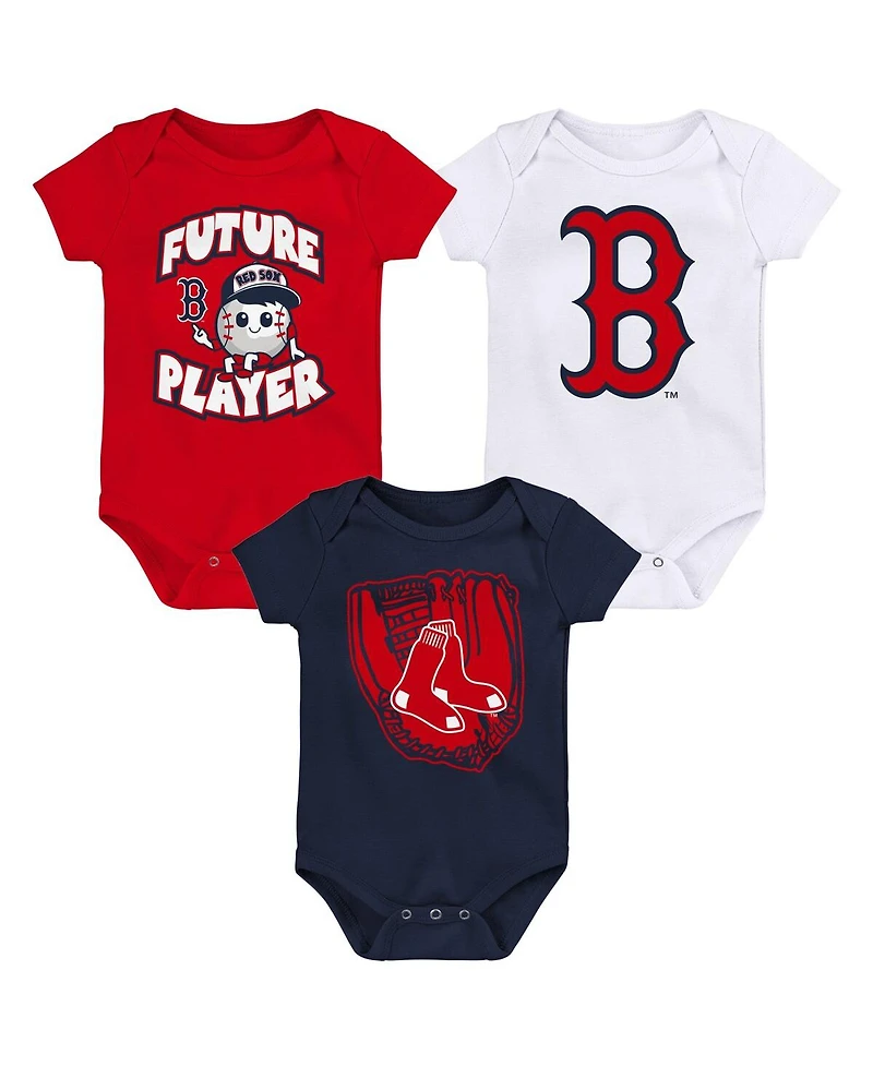 Infant Boys and Girls Red, Navy, White Boston Red Sox Minor League Player Three-Pack Bodysuit Set