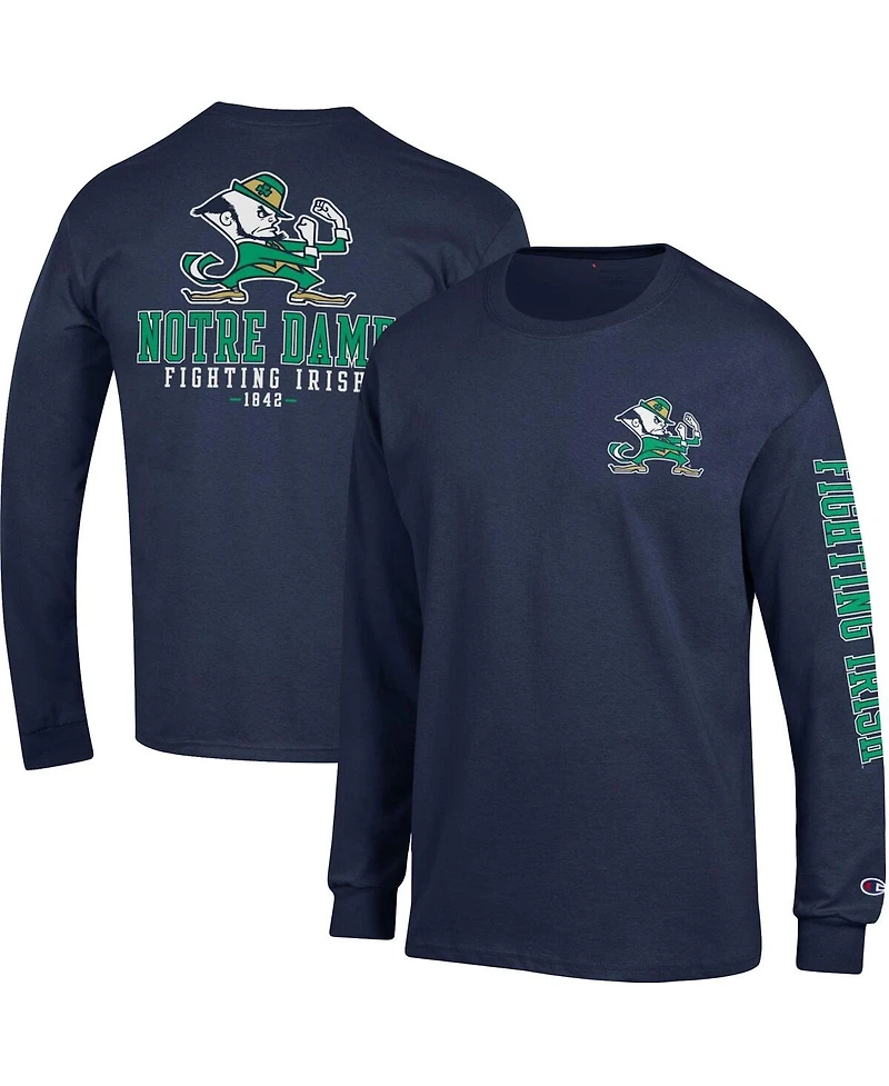 Men's Champion Navy Notre Dame Fighting Irish Team Stack 3-Hit Long Sleeve T-shirt