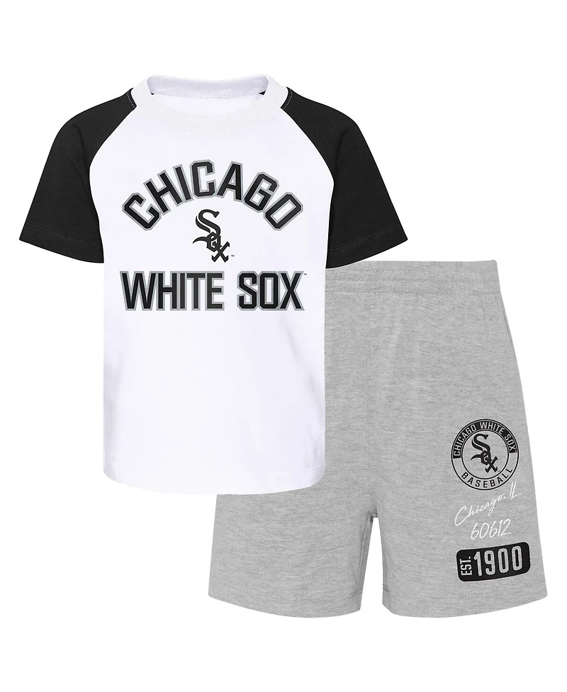 Infant Boys and Girls White, Heather Gray Chicago White Sox Ground Out Baller Raglan T-shirt Shorts Set