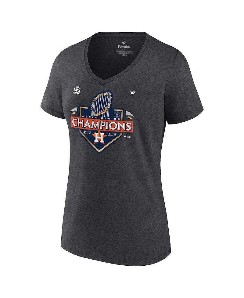 Women's Fanatics Heather Charcoal Houston Astros 2022 World Series Champions Locker Room Plus V-Neck T-shirt