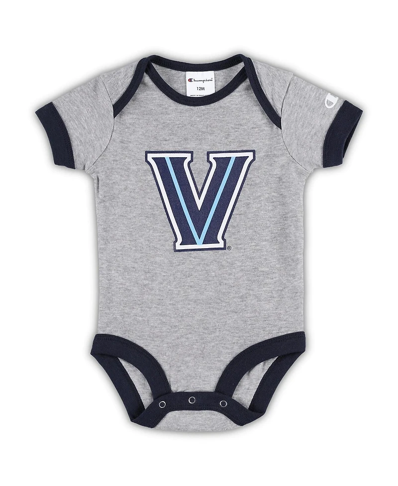 Infant Boys and Girls Champion Navy, Heather Gray, White Villanova Wildcats I Wanna Be Three-Pack Bodysuit Set