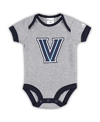 Infant Boys and Girls Champion Navy, Heather Gray, White Villanova Wildcats I Wanna Be Three-Pack Bodysuit Set