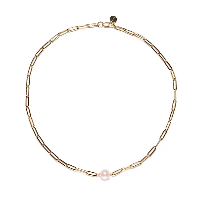 18K Gold Plated Paper Clip Chain with Extra Large Freshwater Pearls - Rhode Necklace 17" For Women