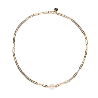 18K Gold Plated Paper Clip Chain with Extra Large Freshwater Pearls - Rhode Necklace 17" For Women