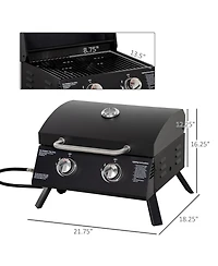 Outsunny Tabletop Propane Gas Grill Bbq w/ 2 Burners Lid Thermometer