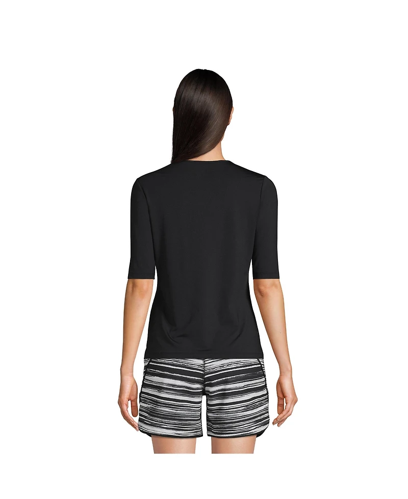 Lands' End Petite Crew Neck Rash Guard Upf 50 Swim Tee
