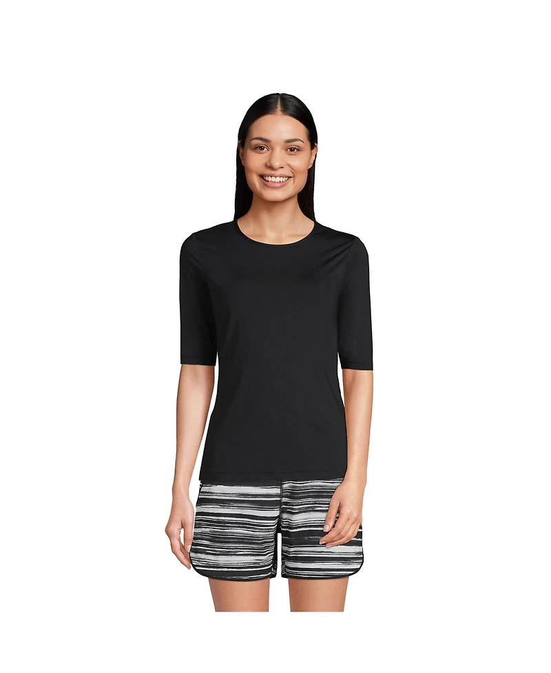 Lands' End Petite Crew Neck Rash Guard Upf 50 Swim Tee