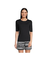 Lands' End Petite Crew Neck Rash Guard Upf 50 Swim Tee