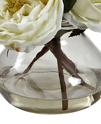 Nearly Natural Fancy White Rose Arrangement with Vase